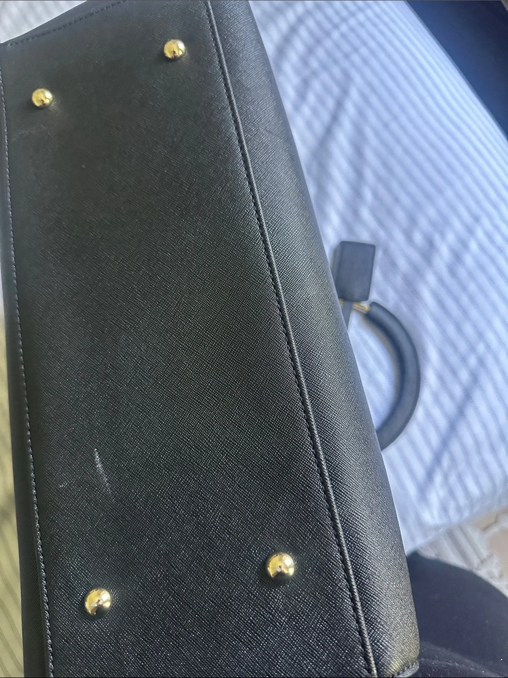 Structured Black Satchel with Gold Accent Hardware